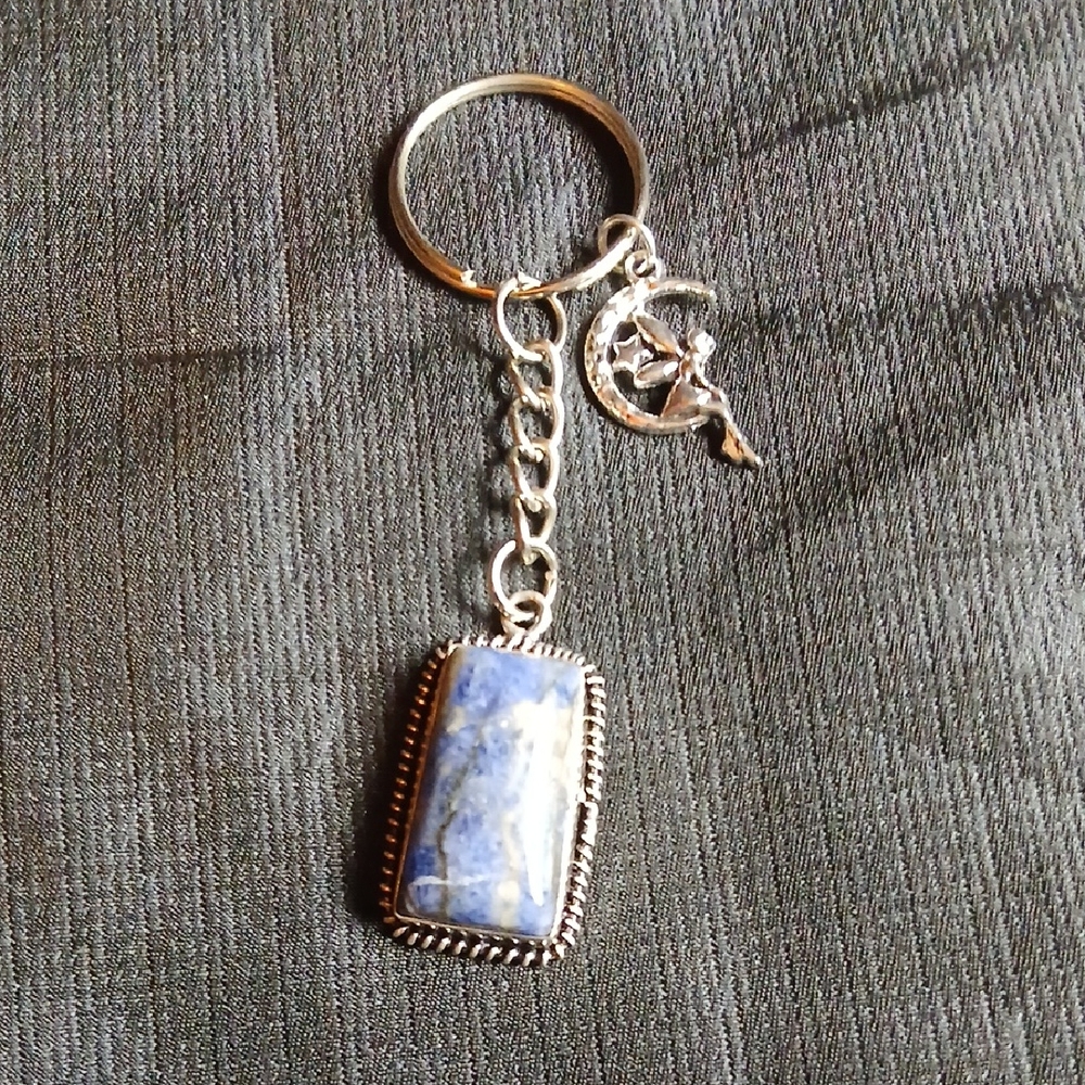 Blue Sodalite Semi-Precious Gemstone Keychain